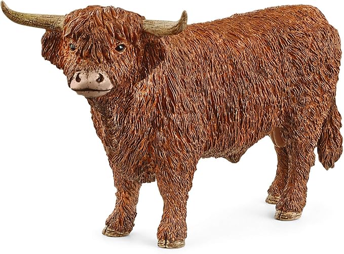 Schleich Farm World Realistic Highland Bull Cow Animal Figurine - Highly Detailed and Durable Farm Animal Toy, Fun and Educational Play for Boys and Girls, Gift for Kids Ages 3+
