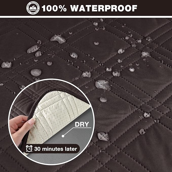 TAOCOCO 100% Waterproof Recliner Sofa Covers 3 Seater, Split Couch Covers for Reclining Couches for Kids Pets, Non Slip Reclining Couch Covers Furniture Protector with Straps(3 Seater, Coffee)