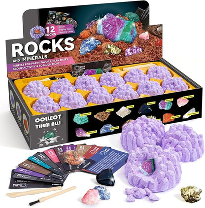 Byncceh Mineral Mining Kit Rock Mining Kit Gem Dig Kit - Dig up 12 Rock & Mineral Collection Gemstones & Crystals Dig Kit for Kids Gemology Mining Gift Rocks Minerals, Excavation Toys for Boys Girls