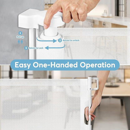 75 Inch Extra Wide Baby Gate for Wide Openings Indoor Outdoor Retractable Baby Gates Extra Wide Retractable Dog Gate Long Baby Gate Dog Gates for The House Extra Wide Child Gates for Doorways, White