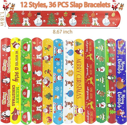36 PCS Slap Bracelets Christmas Party Favors,Bulk Snap Bracelet Party Favors Supplies for kids&teens Gifts Teacher Classroom School Favors Prizes Christmas Gift