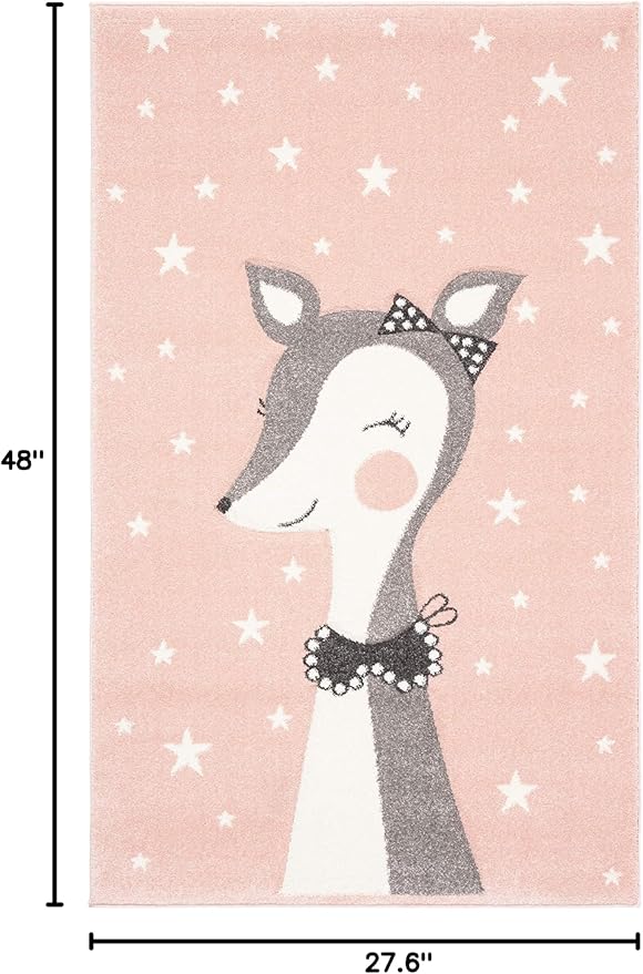 SAFAVIEH Carousel Kids Collection Accent Rug - 2'3" x 4', Pink & Ivory, Doe Design, Non-Shedding & Easy Care, Ideal for High Traffic Areas for Boys & Girls in Playroom, Nursery, Bedroom (CRK191P)