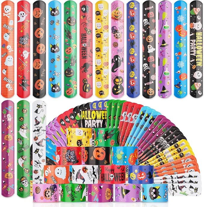 48Pcs Holiday Bracelets Party Favors for Kids Slap Bracelets Holiday Bag Stuffers Treats Non Candy Holiday Goodie Bag Fillers Stuffers Snap Bracelet Party Supplies, PVC Polyvinyl Chloride