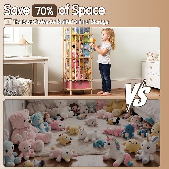 Brelley Stuffed Animal Storage Zoo Wood Toy Storage Organizer with Drawer, Large Toy Chest Stuffed animal holder for Kids Nursery Playroom Bedroom