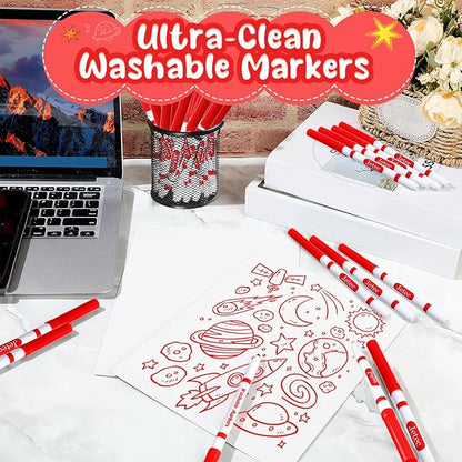 Janlaugh 48 Pcs Line Washable Markers Bulk Red Fine Tip Markers Set Coloring Markers for Kids Thin Washable Markers Red Tips Markers for Art School Supplies, Back to School Supplies, Ages 6+
