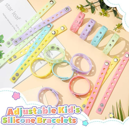 Aoriher 20 Pieces Silicone Charm Bracelets Kids Valentine's Day Silicone Wristband Gift Adjustable Rubber Bracelet with Holes for Shoe Charm First Day of School Party Favors(Macaron Color)