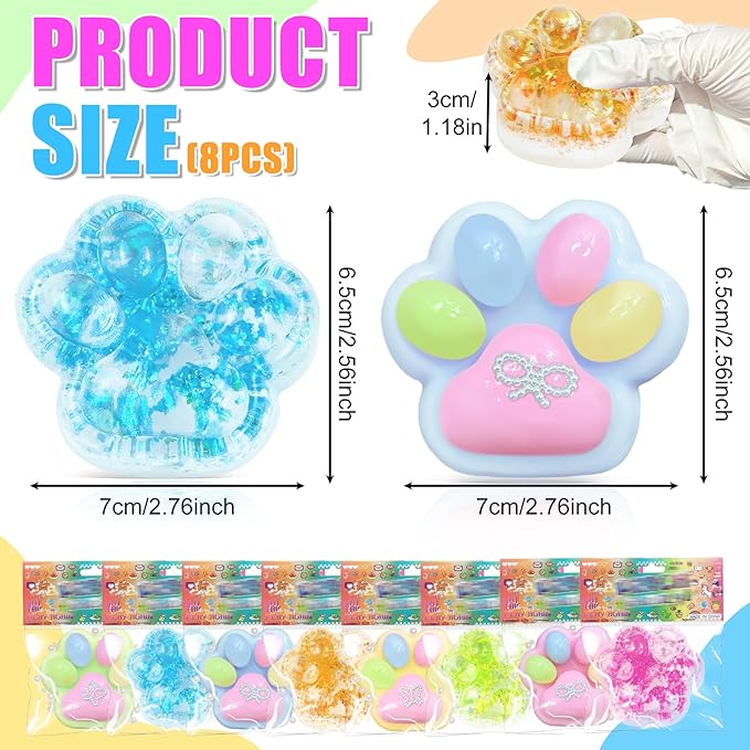 4Pcs Taba Squishies Paw, Cat Paw Squishies Toy, Clear Sticky Squeeze Toys, Soft Silicone Fidget Sensory Toys for Stress Relief, Cute Things Party Favors & OPP Packaging Gifts for Adults Kids