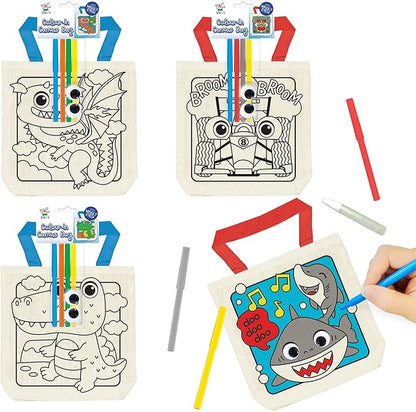 8 Pieces Kids Coloring Goodie Bags, Reusable Canvas Bag, Cute Art Party Favors, Color Your Own Bags for DIY Painting Birthday Carnival Celebration, Party Supplies Gift, Boys