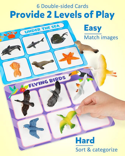 Coogam Sorting Toys for Toddles, Animals Figures Dinosaurs Birds Insects Cognition Matching Game Playset, Fine Motor Learning Activities Educational Toy Gift for 3 4 5 Year Old Kid