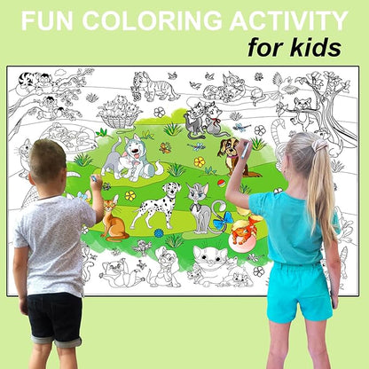 ALEX Art, Jumbo Coloring Poster - Cute Cats and Dogs Giant Coloring Posters for Kids - Large Coloring Poster for Wall or Table - Fun Big Coloring Sheets - Huge Size 38.5”x26.7”
