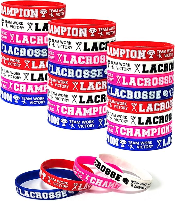 Oringaga 24PCS Lacrosse Silicone Wristband/Bracelets-LAX Party Favors and Supplies-Motivational Sports Prize Goalie helmet - Players/Carnival/Events