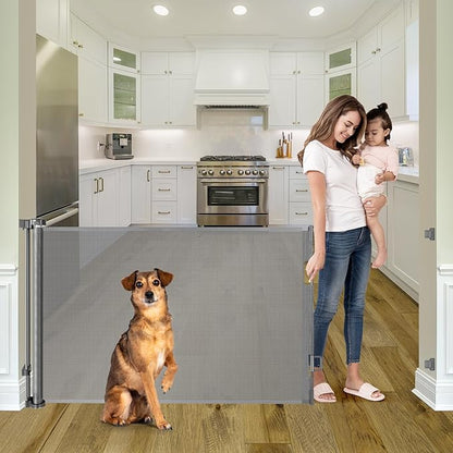 56 Inch Retractable Baby Gate for Stairs Retractable Dog Gates for Doorways Outdoor Baby Gates for Decks Indoor Dog Gates for The House Extra Wide Baby Gate Stair Gates for Kids or Pets Deck Gate Gray