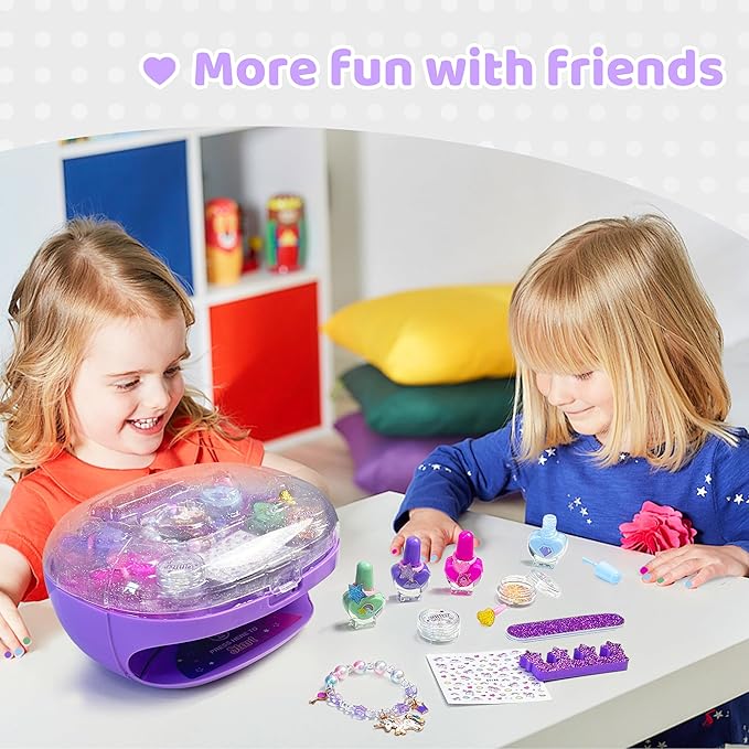 Kids Nail Polish Set for Girls with Dryer, Nail Polish Set, Kids Makeup Sets for Girls 6-12, Children Nail Polish Kit, Non-Toxic Peel able 15 Kit Valentine's Day gift