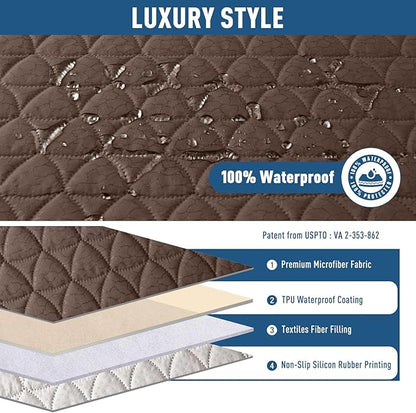 TAOCOCO 100% Waterproof Loveseat Recliner Cover-Recliner Cover with Non-Slip Granule, Recliner Chair Covers with Elastic Band,Washable Recliner Chair/Furniture Protector for Pets(Brown, 2 Seater)