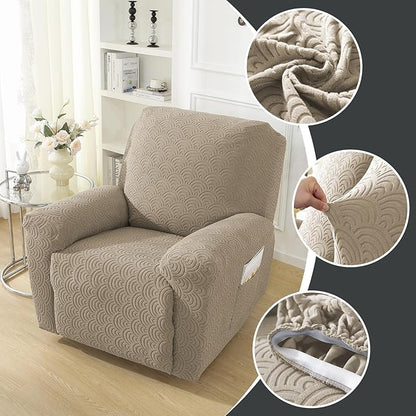 NORTHERN BROTHERS Oversized Recliner Chair Covers - Large Recliner Cover That Stay in Place 4 Piece, Jacquard Lazy Boy Recliner Chair Covers 1 Seater, Khaki