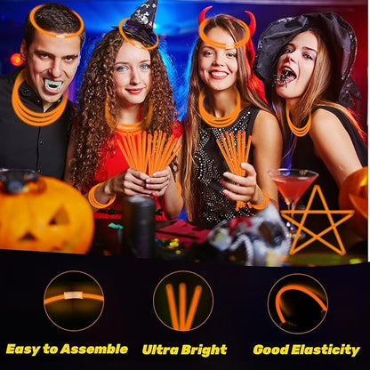 75 Glow Sticks Bracelets and Necklaces, 8'' Glowsticks Bulk Pack Bright Glow in the Dark Party Supplies for Kid (Orange)