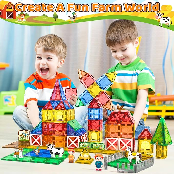 Magnetic Tiles Toys with Farm Animals for 3+ Year Old Toddler, Magnetic Blocks Building Toys for Kids Ages 3-5 5-7 Girls Boys, Classroom Must Haves