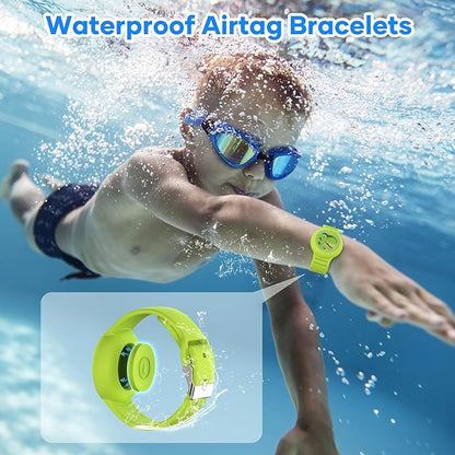 for Airtag Bracelets for Kids Waterproof - (4 Pack) Soft Silicone Air Tag Hidden Wristband, Lightweight GPS Tracker Compatible with Apple AirTag Watch Band for Child Cartoon