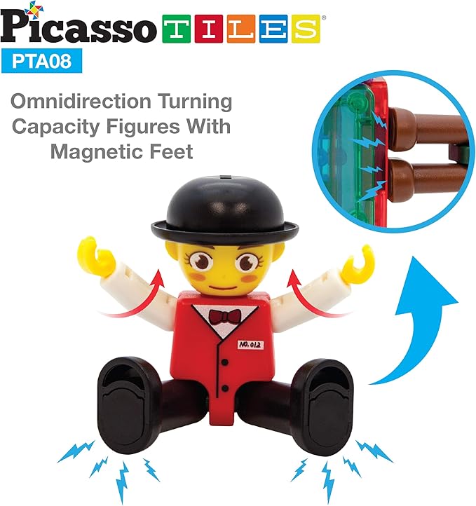 PicassoTiles 16 Piece Character Action Figures Toddler Toy Set Expansion Pack Magnetic Construction Blocks STEM Pretend Play Toys Building Tiles PTA08