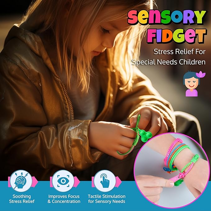 UpBrands 48-Pack Popit Zipper Bracelets with Valentine Day Cards - Perfect Sensory Gifts for Classroom Exchanges and Kids’ Joyful Moments