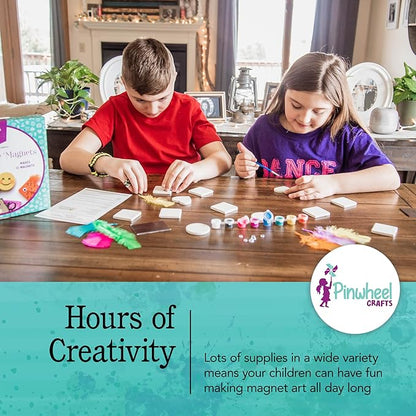 Pinwheel Crafts Magnetic Mini Tile Art Kit - DIY Kids Arts and Crafts Painting Kit - Decorate Cute Refrigerator or School Locker Magnets, Mini Art Items - Paint for Party Favors or Birthday Gifts