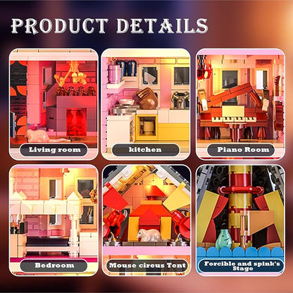 Pink Palace House Building Set with Lights, 1349PCS Halloween Haunted House Blocks Compatible with Lego, Christmas Birthday Gifts for Kids Adults Aged 8+