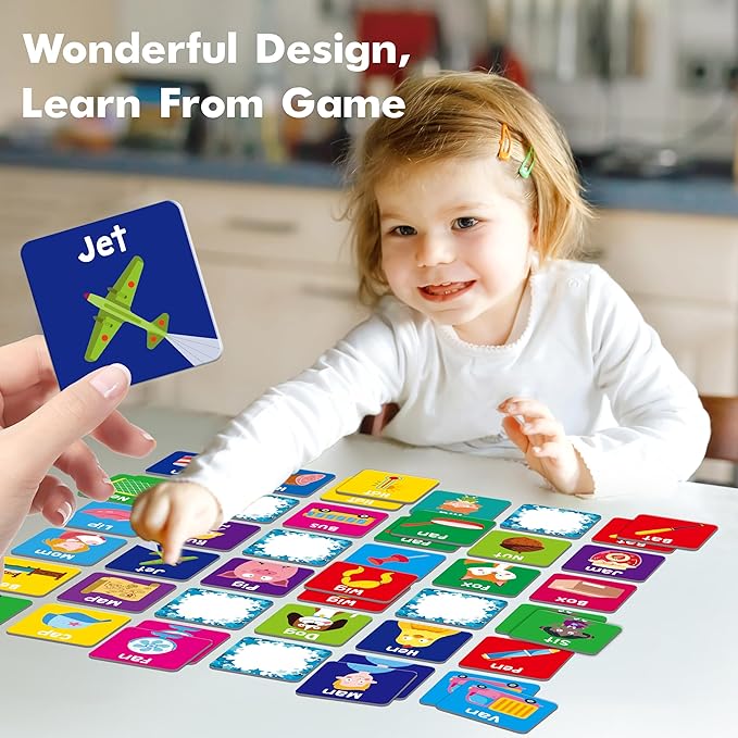 Hebayy CVC Word Matching Game, 72 PCS CVC Words Memory Matching Cards for Toddlers 36 Pairs Memory Cards Educational Toys for Preschool Boys & Girls 4 5 6 Years Old
