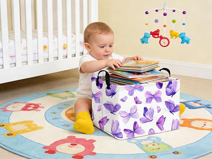 Rectangular Purple butterfly basket,Girls Storage Bin Organizer,Baby Storage Basket,Kids Storage Baskets for kids Bedroom,Gift bin,Butterflies house Decor,Gift baskets(Purple butterfly)