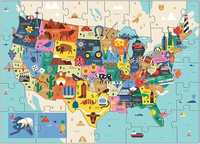 Mudpuppy Map Of The USA – 70 Piece Geography Puzzle with State-Shaped Pieces and Iconic Landscapes Cultural Items And More
