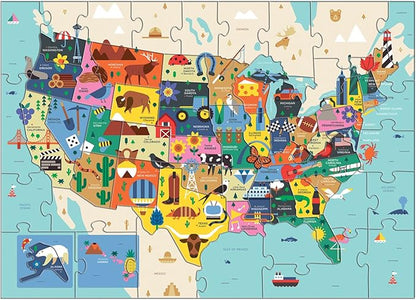 Mudpuppy Map Of The USA – 70 Piece Geography Puzzle with State-Shaped Pieces and Iconic Landscapes Cultural Items And More