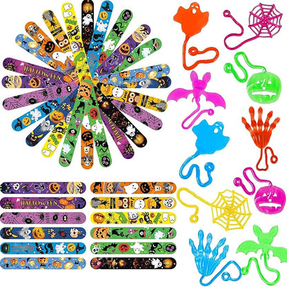 48 Pcs Halloween Treats Non Candy for Kids Sticky Hands and Slap Bracelets Halloween Party Favors Toys Goodie Bag Stuffers (Halloween-48 Pack)