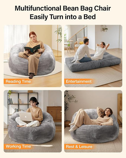Giant Bean Bag Convertible Chair: Bean Bag Chair for Adults Kids Teens Couples for Lay Sleep in Living Room Bedroom Reading Room Game Room - Bean Bag Chair Supportive Foam Filling Washable(Full)