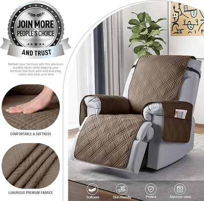 TAOCOCO 100% Waterproof Recliner Chair Cover, Small Recliner Covers for Recliner Chair with Pocket, Non Slip Reclining Chair Cover Furniture Protector for Kids, Pets(X-Small Chair, Taupe)