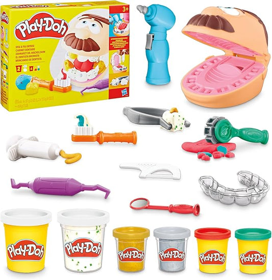 Play-Doh Drill 'n Fill Dentist Toy for Kids 3 Years and Up with Cavity and Metallic Colored Modeling Compound, 10 Tools, 8 Total Cans, 2 Ounces Each, Non-Toxic, Assorted Colors