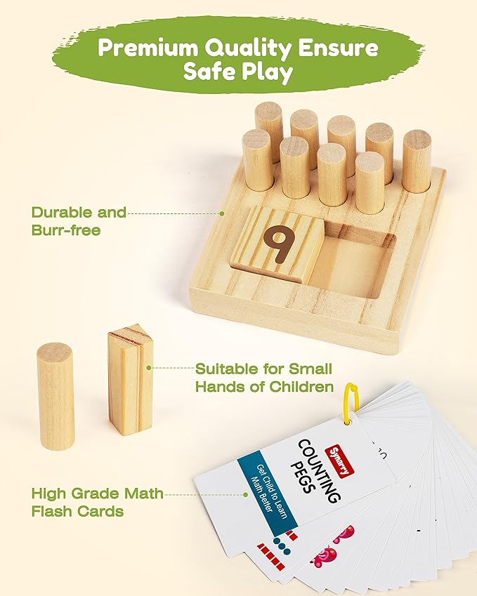 SYNARRY Wooden Counting Peg Boards - Montessori Math Manipulatives for Kindergarten Learning Activities, Number Addition and Subtraction Games for Homeschooling, Math Counters Toys for Kids Ages 3-8