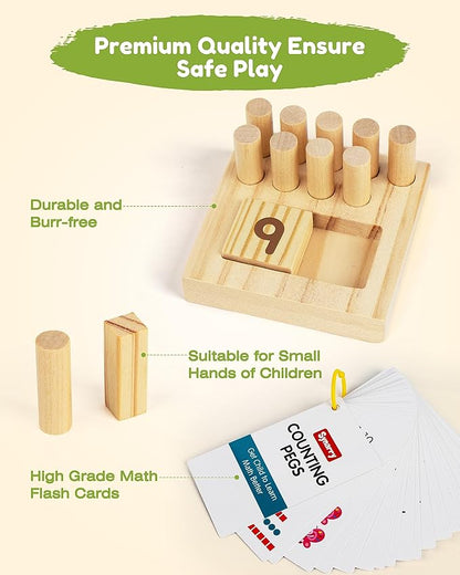 SYNARRY Wooden Counting Peg Boards - Montessori Math Manipulatives for Kindergarten Learning Activities, Number Addition and Subtraction Games for Homeschooling, Math Counters Toys for Kids Ages 3-8
