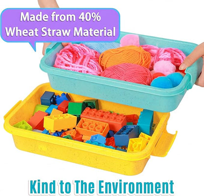 Carolart 3 Pack, Empty Sensory Bin, Wheat Straw Material，13.5 Inch Storage Container, Portable Plastic Storage Bins, Stackable Play Tray for toys,arts,crafts and sand.