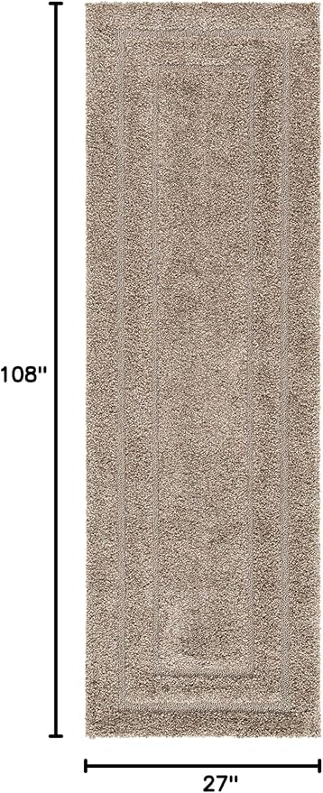 SAFAVIEH Florida Shag Collection Runner Rug - 2'3" x 9', Beige & Beige, Border Design, Non-Shedding & Easy Care, 1.2-inch Thick Ideal for High Traffic Areas in Living Room, Bedroom (SG454-1313)