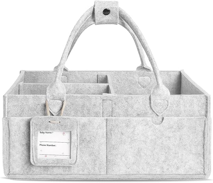 GEMII Diaper Caddy Organizer-Large Baby Caddy Organizer with Handle，Newborn Registry Essentials，Baby Shower Gift Basket for Boy or Girl (Gray, Large)