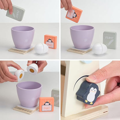 PairPear Play Mixer for Kids Kitchen, Wooden Play Food Kitchen Cookie Bakery Toys, Kids Mixer Play Kitchen Accessories for Age 3+ Girls and Boys