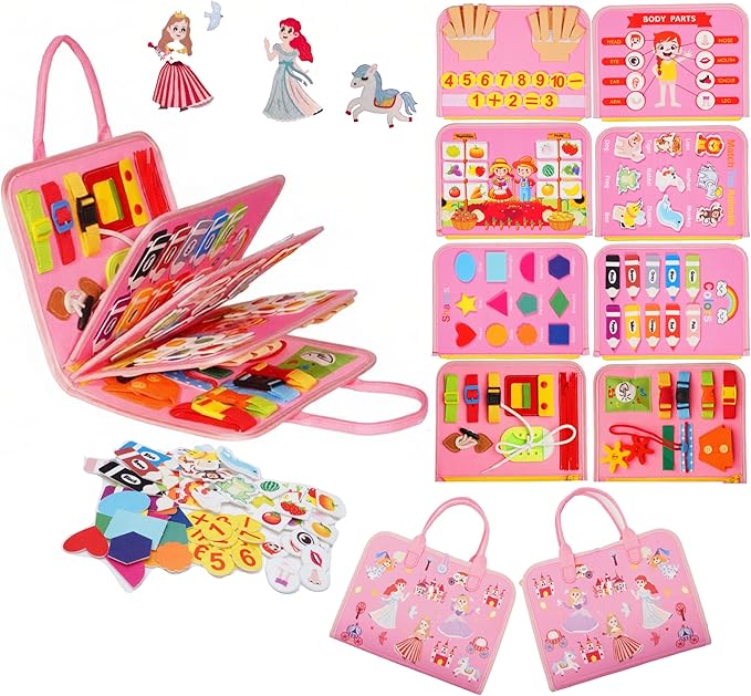 Toddler Busy Board-Montessori Toys for Boy Girl Birthday Gift, Sensory Learning Toys for Toddlers Busy Book, Airplane Car Travel Activities Toy,Learn Fine Motor Skills