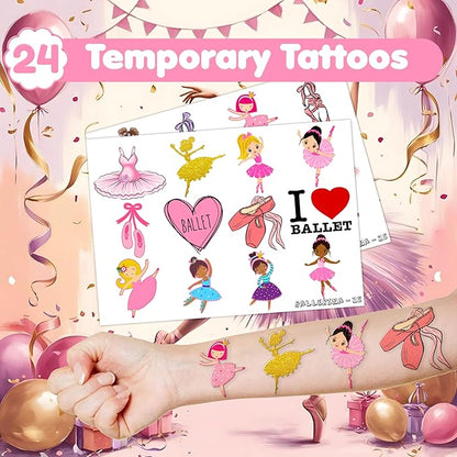 48PCS Ballerina Party Favors - 24PCS Tattoos & 24PCS Slap Bracelets - Birthday Party Supplies, Gifts, Classroom Prizes, Carnival Rewards, Christmas Decorations for Girls & Boys