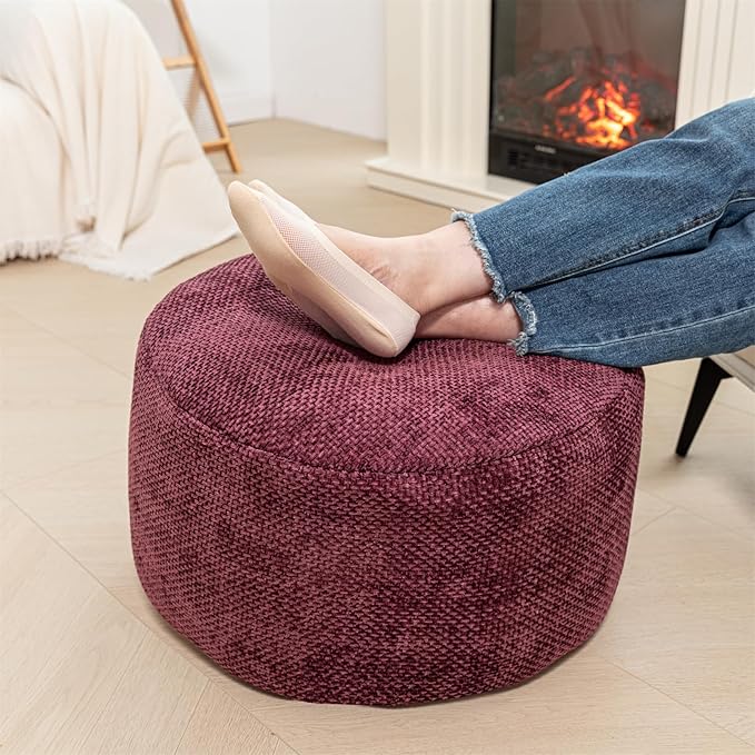 Pouf Ottoman Foot Rest Living Room Decor Floor Pouf Lightweight Modern Stuffed Poof Foot Stool 20x12 Inches Perfect Underdesk Foot Rest for Office (Burgundy)