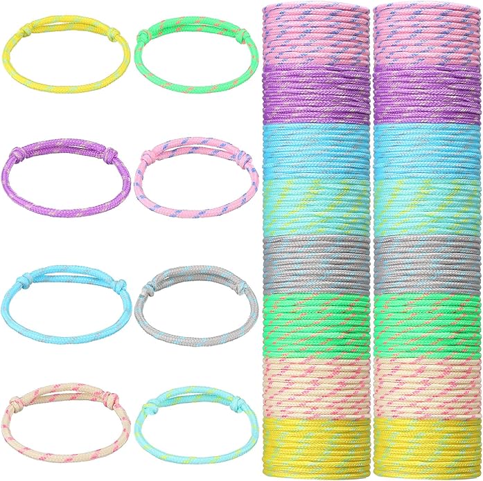 Friendship Bracelets Rope 168 Bracelets in 8 Assorted Colors Adjustable Bracelets for Kids Neon Rope Woven Friendship Bracelets for Girls and Boys Goody Bag Stuffers Party Favors