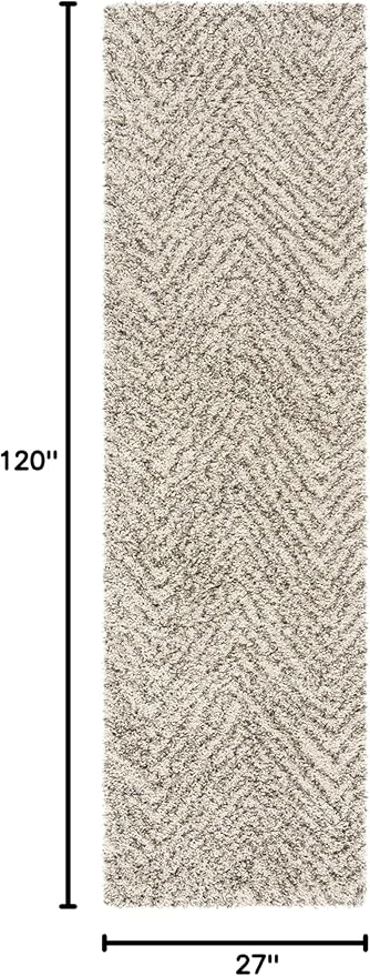 SAFAVIEH Hudson Shag Collection Runner Rug - 2'3" x 10', Ivory & Grey, Chevron Design, Non-Shedding & Easy Care, 2-inch Thick Ideal for High Traffic Areas in Living Room, Bedroom (SGH375A)