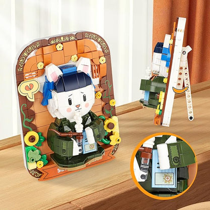 Cute 3D Painting Anime Toy Building Sets,Model Building Kits for Kids Adults,Rabbit self-Portrait Building Blocks Sets,Famous Art Sets Gifts for Kids(409 Pieces Bricks)