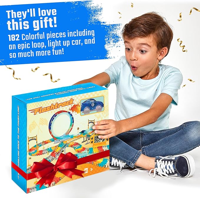 JITTERYGIT Race Track Glow in The Dark Magic Toy Set, Kids Light Up Flexible Car Tracks - Best Birthday Gift for Boys Girls and Toddlers 3 4 5 6 7 8 Year Old