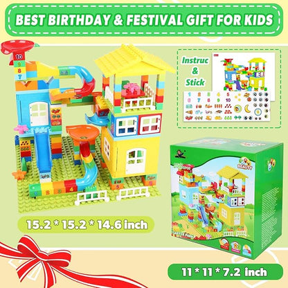 Marble Run Building Blocks, 179 Pcs Duplos Marble Run with 6 Balls, Big Building Toy Set Compatible Classic Blocks Maze Track, Marble Runs for Kids 4-8, Stem Marble Run Gifts for Boys and Girls