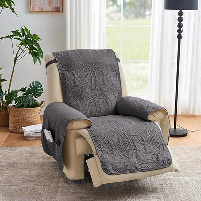Quilted Recliner Chair Covers,Water-Repellent Recliner Slipcovers, Lazy Boy Recliner Cover Snug Fit, Pet Friendly Recliner Cover for Dogs Cats, Washable Couch Protector (Recliner 22", Gray)