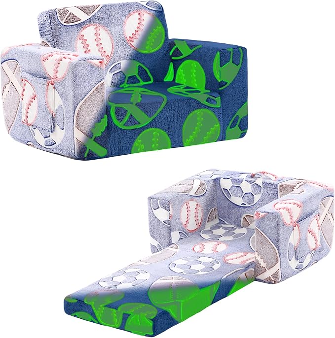 Tiita Kids Sofa, 2-in-1 Kids Sofa Chair, Convertible Toddler Couch to Lounger, Flip Out Baby Sofa Chair, Toddler Armrest Chair Bed, Folding Kids Play Sofa for Girl or Boy(Ball)